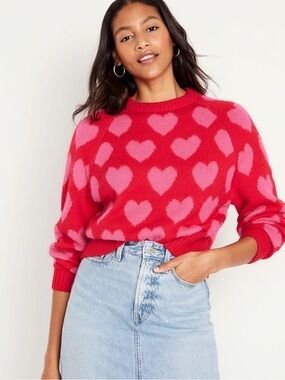 Old Navy novelty heart print valentine cropped sweater sz XXL